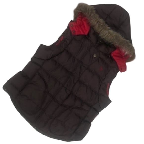 U.S. POLO Assn. Brown Puffer Vet w Removable Faux Fur Hood | Size L - Picture 1 of 10